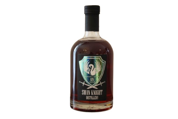 A bottle of Swan Knight Distillery Elderflower and Dark Berry Gin Liqueur