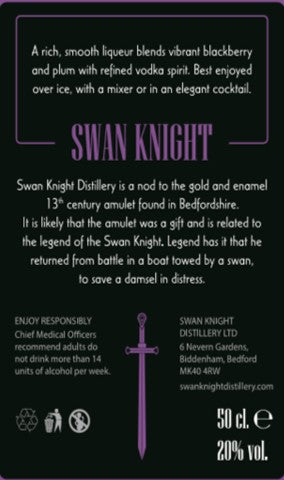 Swan Knight Distillery Blackberry and Plum Vodka liqueur 20% ABV 50cl rear label