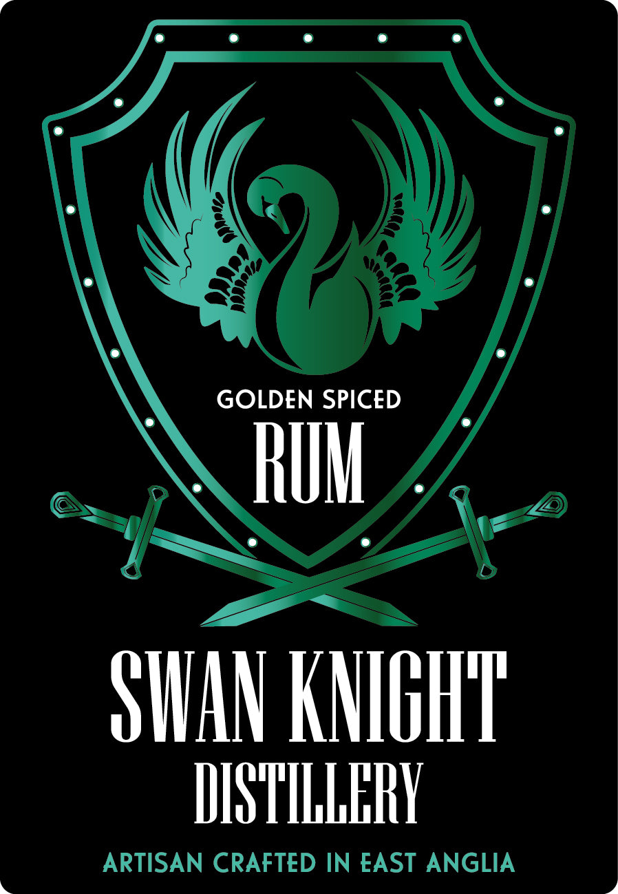 Front Label of the Swan Knight Distillery golden spice rum - fantastic in a rum cocktail, over ice or with a mixer